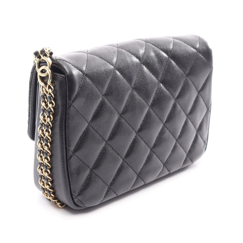 Chanel Shoulder Bag Quilted Black Caviar Leather Small Flap Chain — view 2