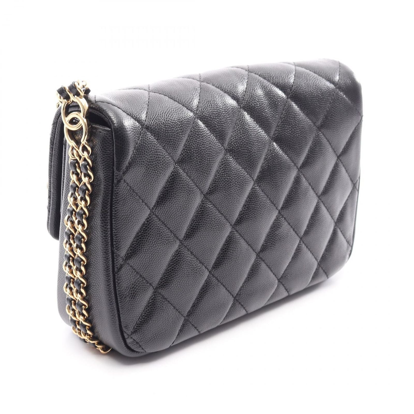 Chanel Shoulder Bag Quilted Black Caviar Leather Small Flap Chain — view 2