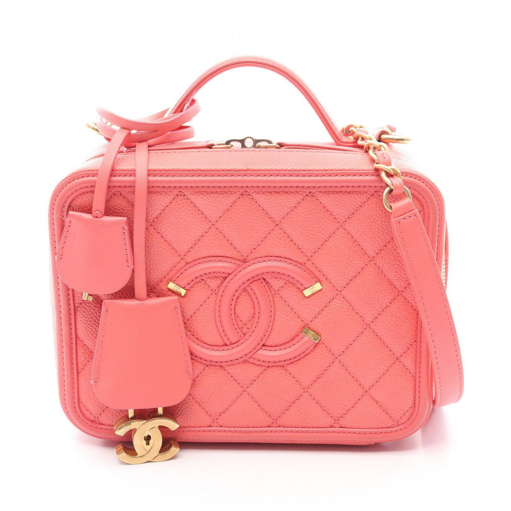 Chanel Shoulder Bag CC Figuri Vanity 2-Way Salmon Pink Caviar Leather CC