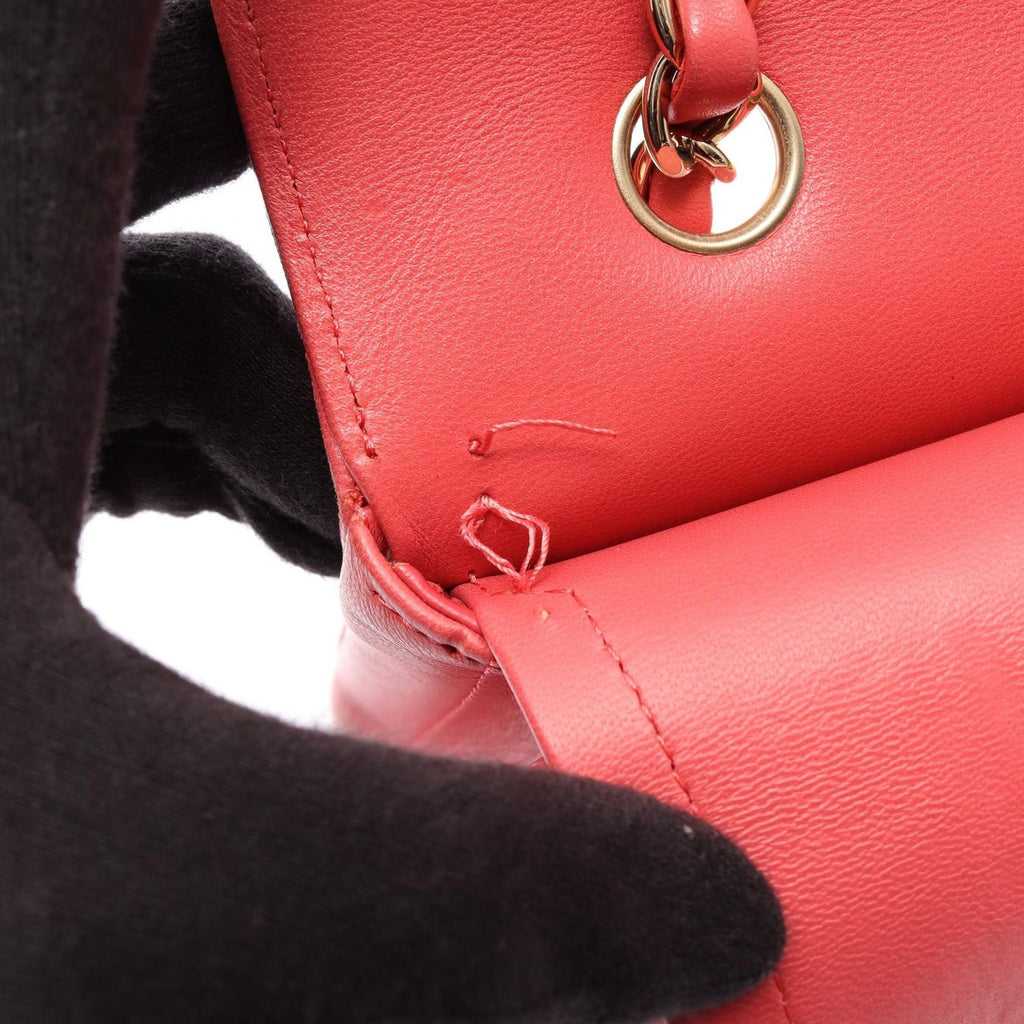 Chanel Shoulder Bag Blanc Stitch Double Flap Salmon Pink Lambskin Chain — view 7