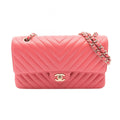 Chanel Shoulder Bag Blanc Stitch Double Flap Salmon Pink Lambskin Chain