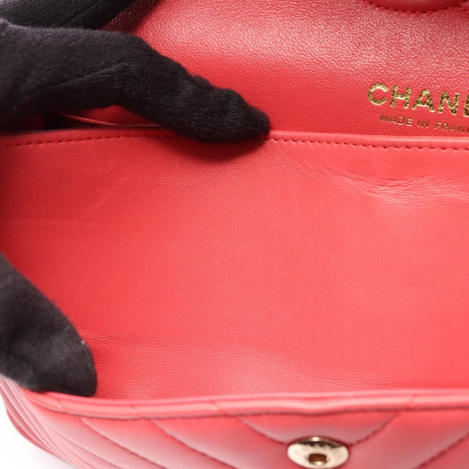 Chanel Shoulder Bag Blanc Stitch Double Flap Salmon Pink Lambskin Chain — view 6