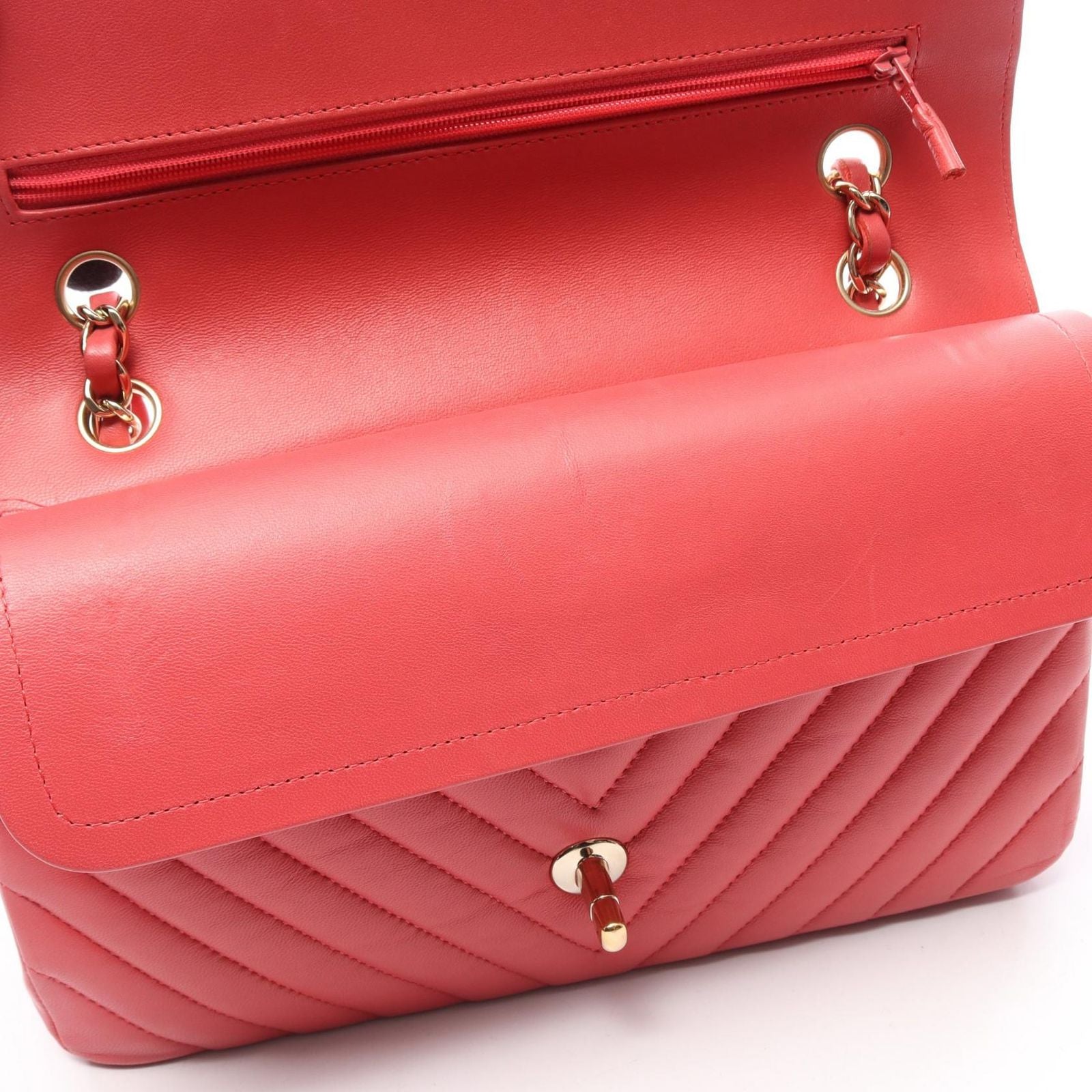 Chanel Shoulder Bag Blanc Stitch Double Flap Salmon Pink Lambskin Chain — view 9