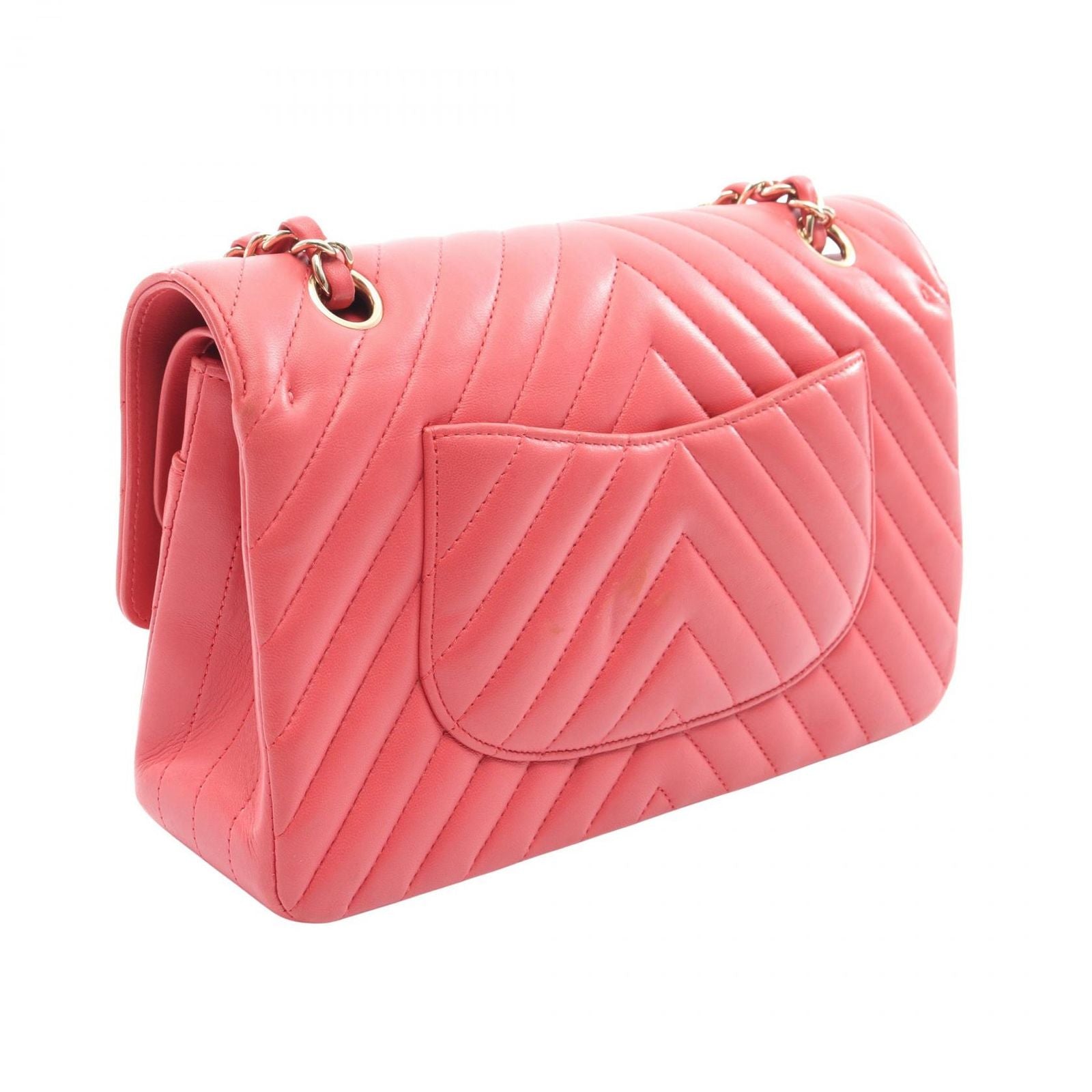 Chanel Shoulder Bag Blanc Stitch Double Flap Salmon Pink Lambskin Chain — view 2