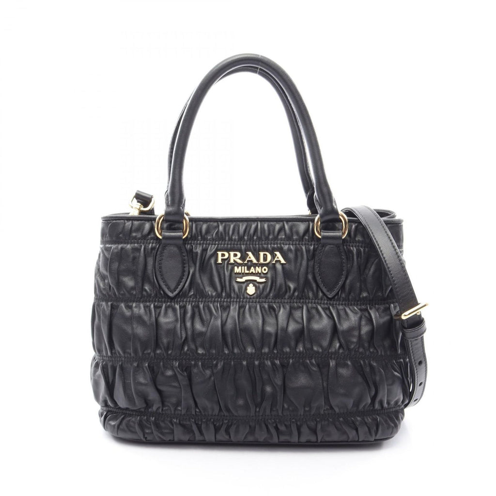 Prada Handbag Tessuto Soft CA 2-Way Black Leather Gathered Tote