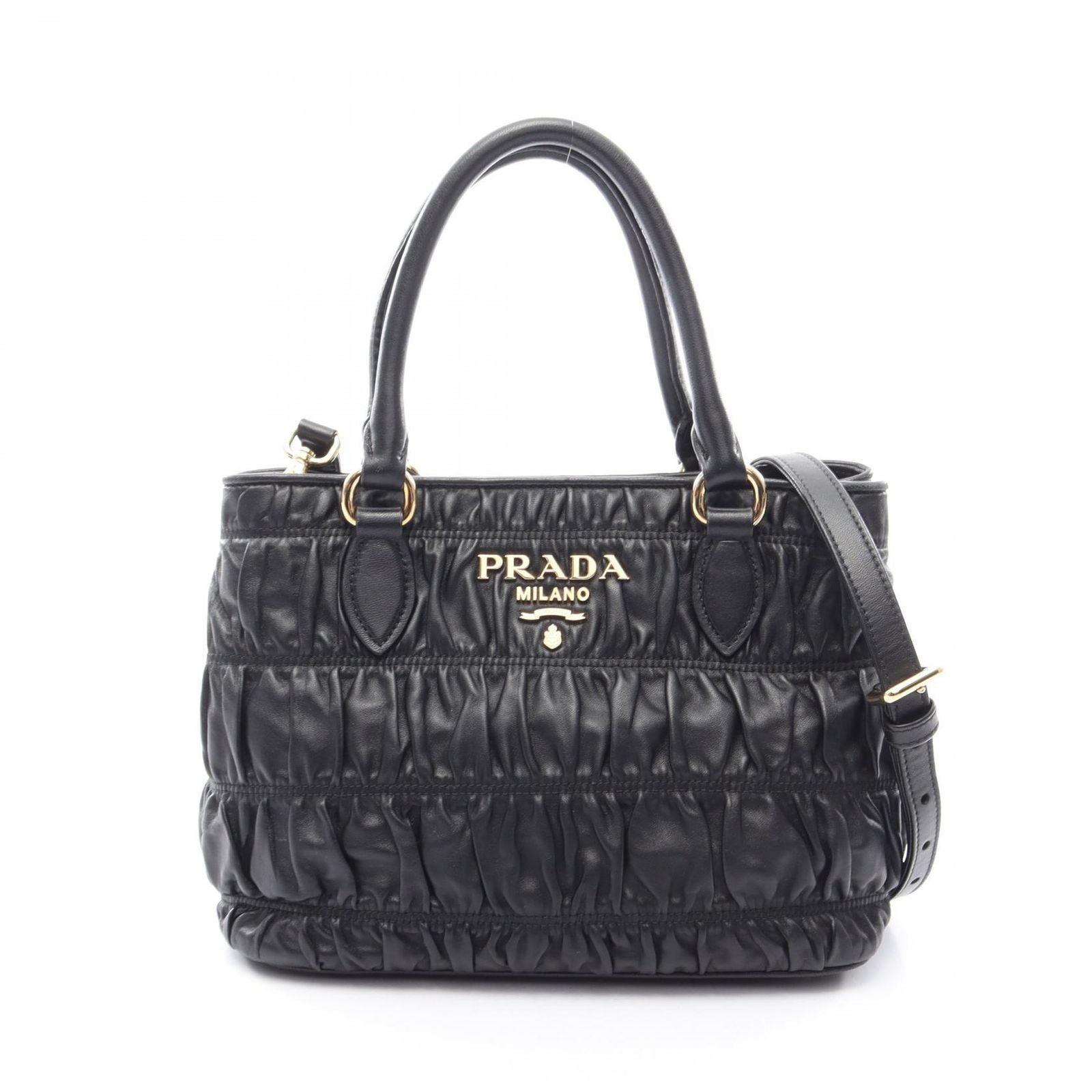 Prada Handbag Tessuto Soft CA 2-Way Black Leather Gathered Tote