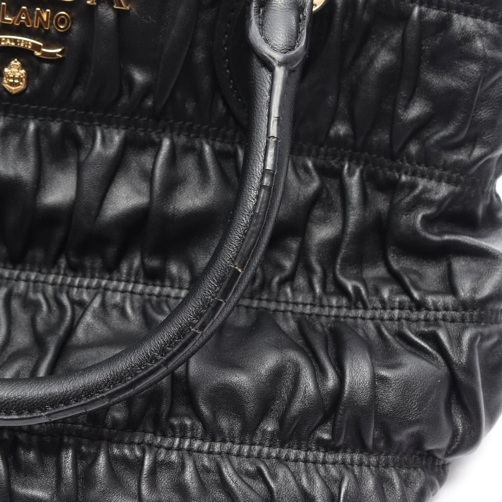 Prada Handbag Tessuto Soft CA 2-Way Black Leather Gathered Tote — view 8