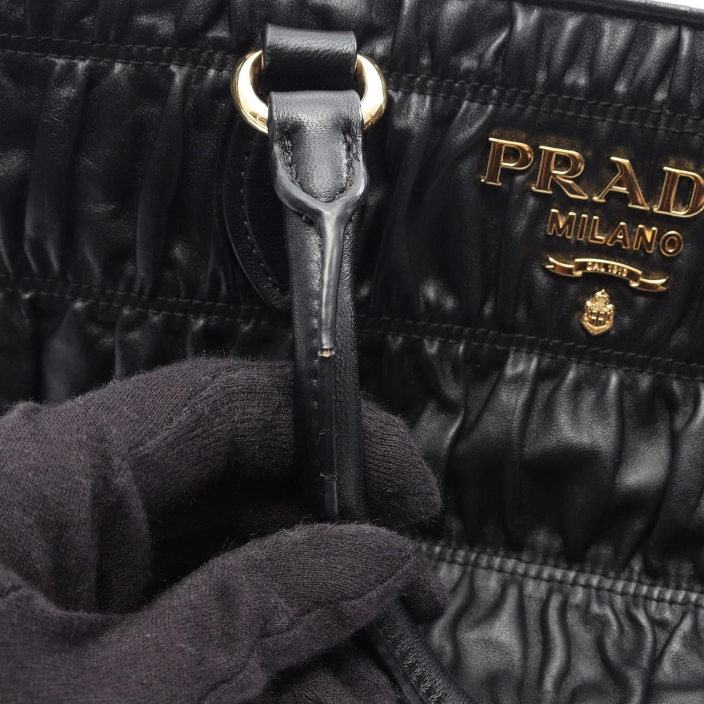 Prada Handbag Tessuto Soft CA 2-Way Black Leather Gathered Tote — view 9