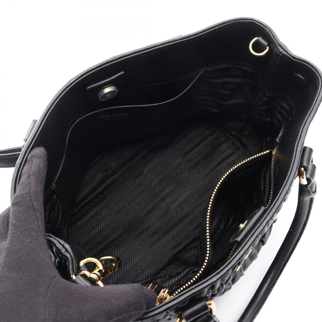 Prada Handbag Tessuto Soft CA 2-Way Black Leather Gathered Tote — view 3