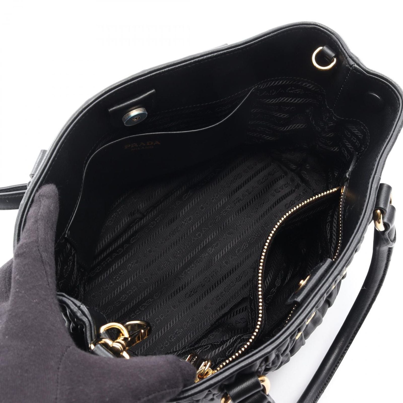 Prada Handbag Tessuto Soft CA 2-Way Black Leather Gathered Tote — view 3