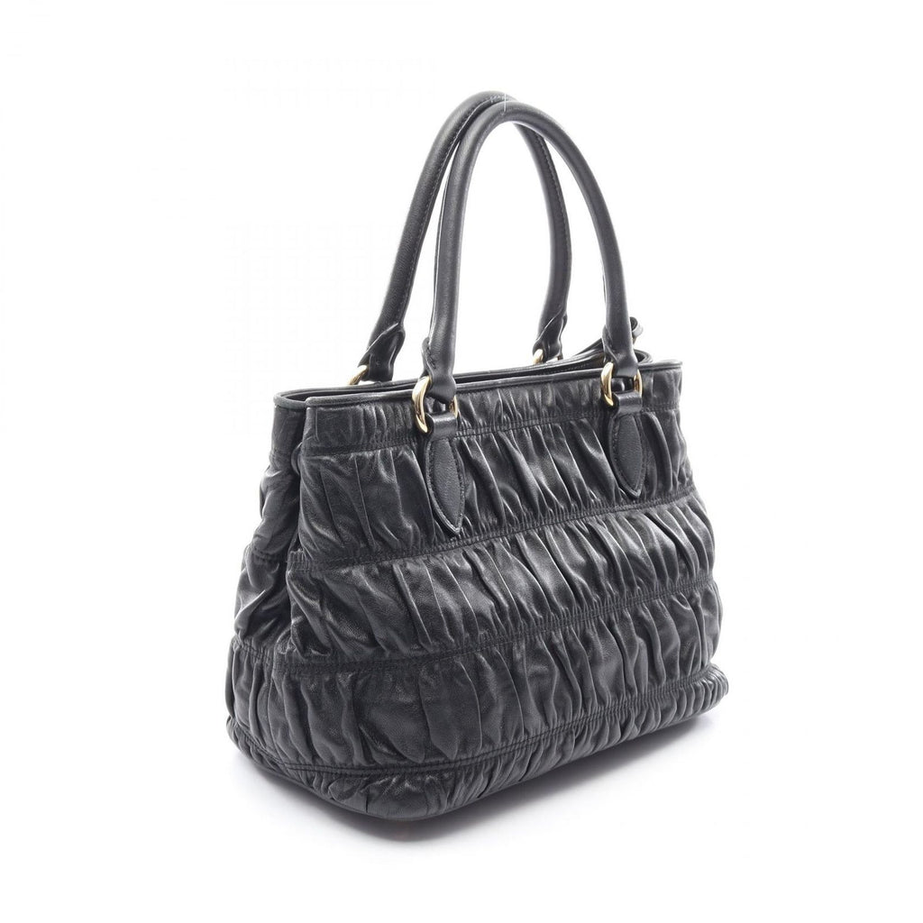 Prada Handbag Tessuto Soft CA 2-Way Black Leather Gathered Tote — view 2