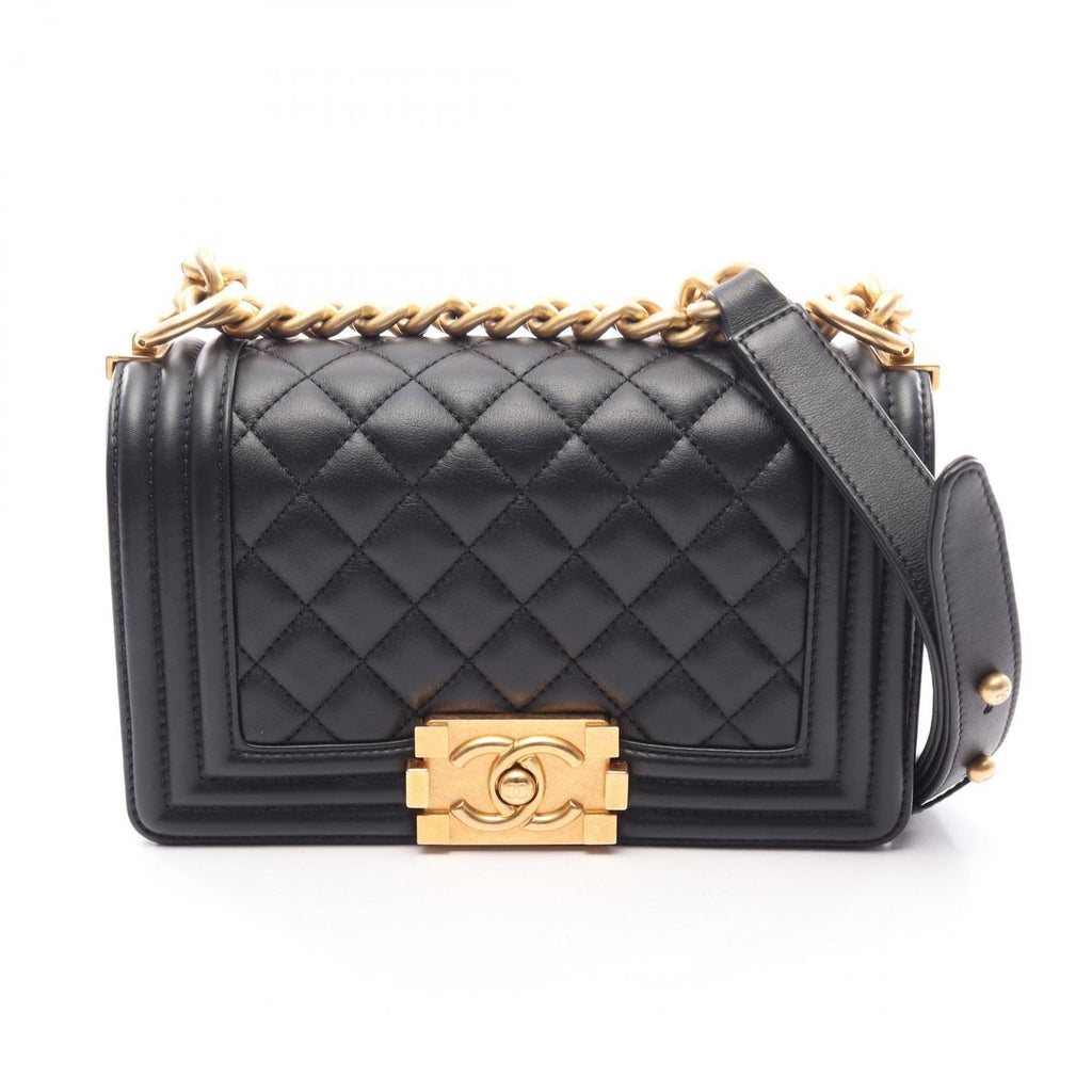 Chanel Shoulder Bag Boy Small Black Lambskin Chain