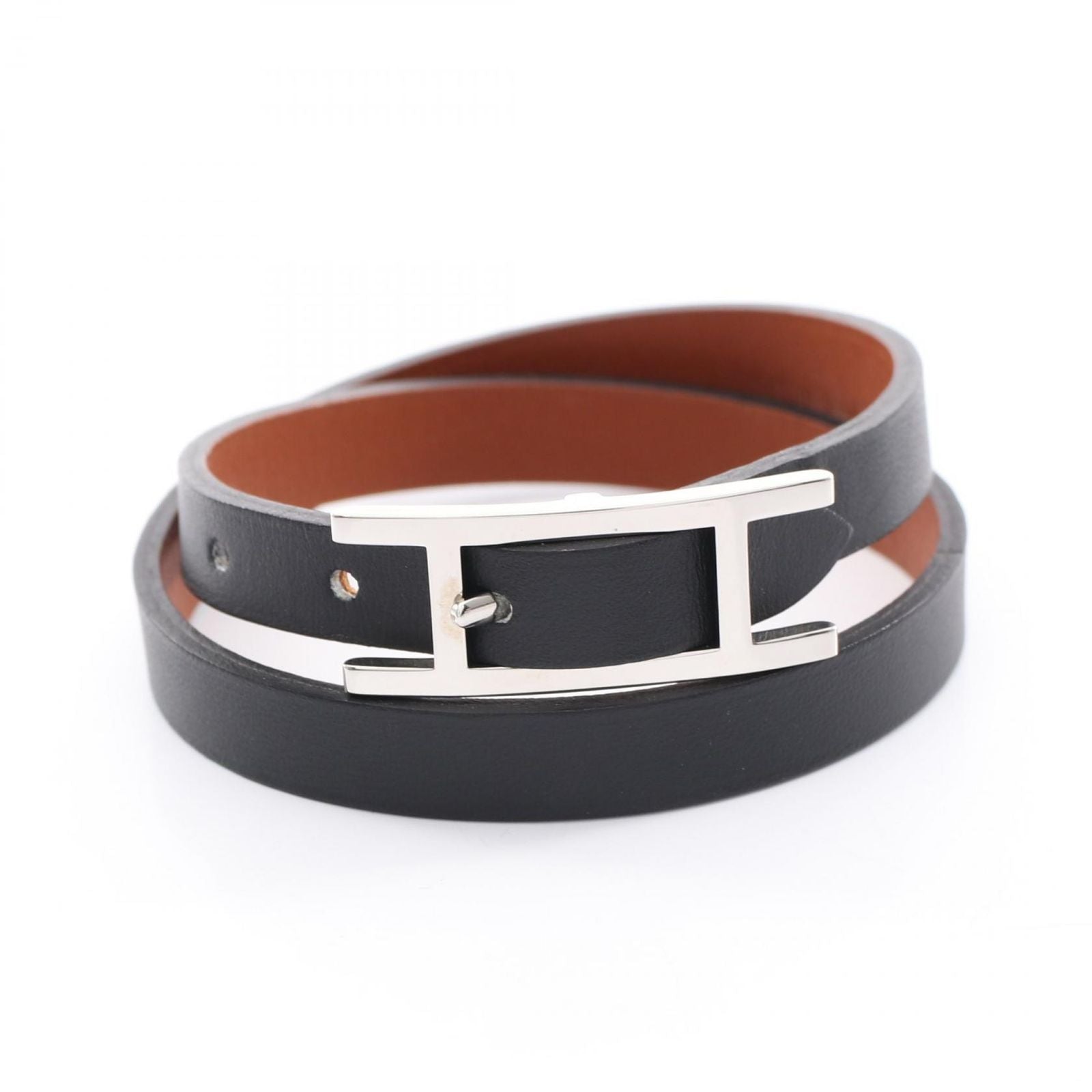 Hermes Bracelet Behapi Double Tour Silver Reversible Leather