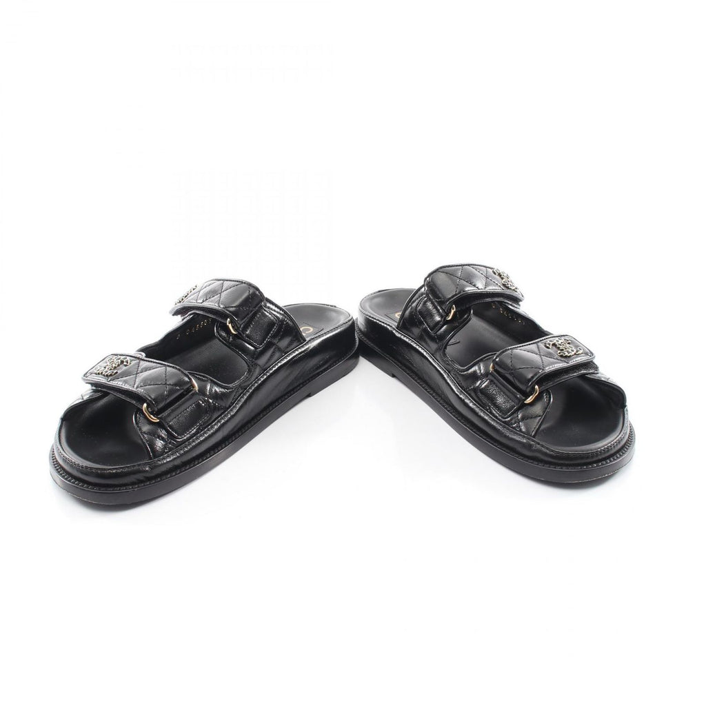 Chanel Sandals CC Logo Quilted Black Leather — view 3