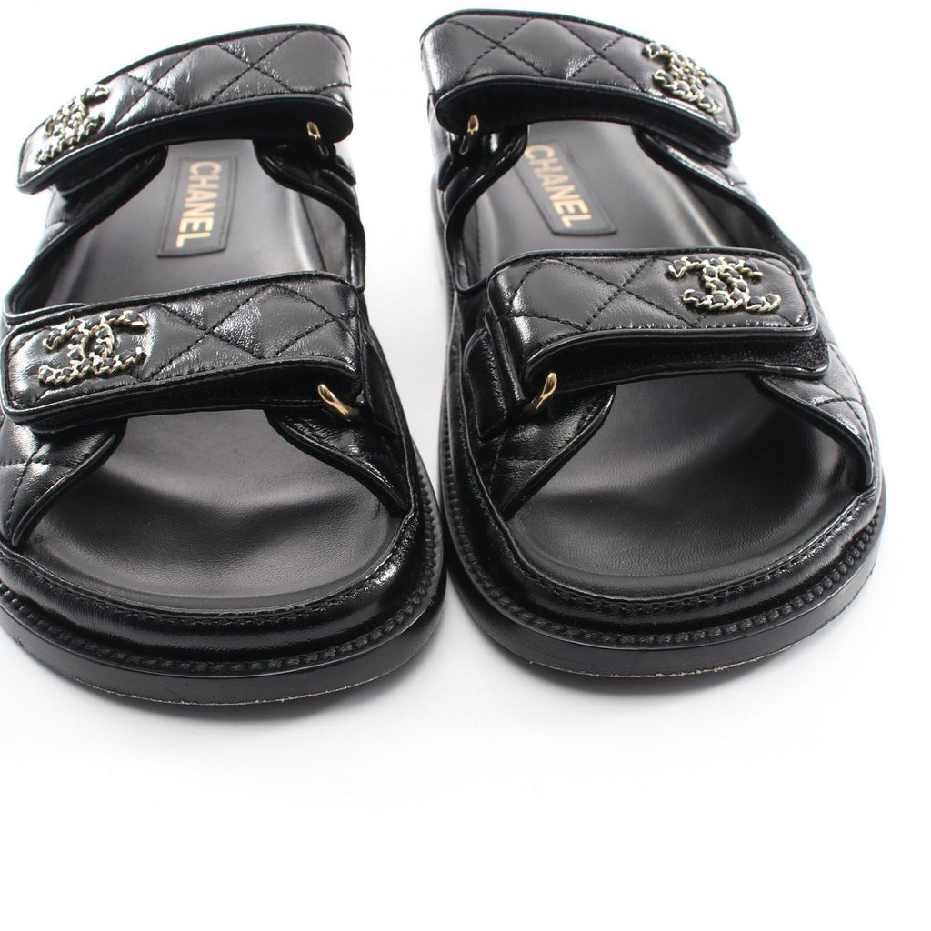 Chanel Sandals CC Logo Quilted Black Leather — view 8