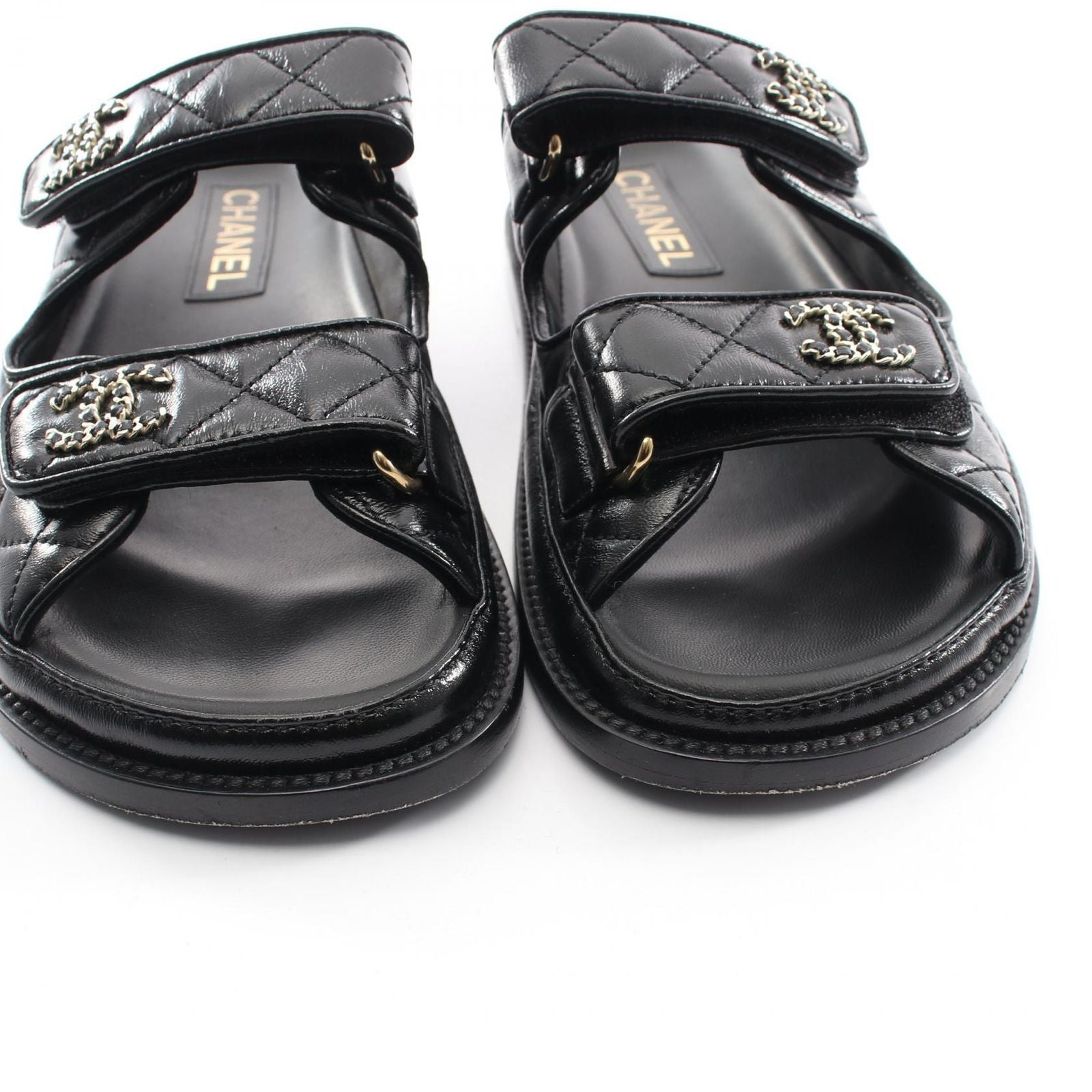 Chanel Sandals CC Logo Quilted Black Leather — view 8