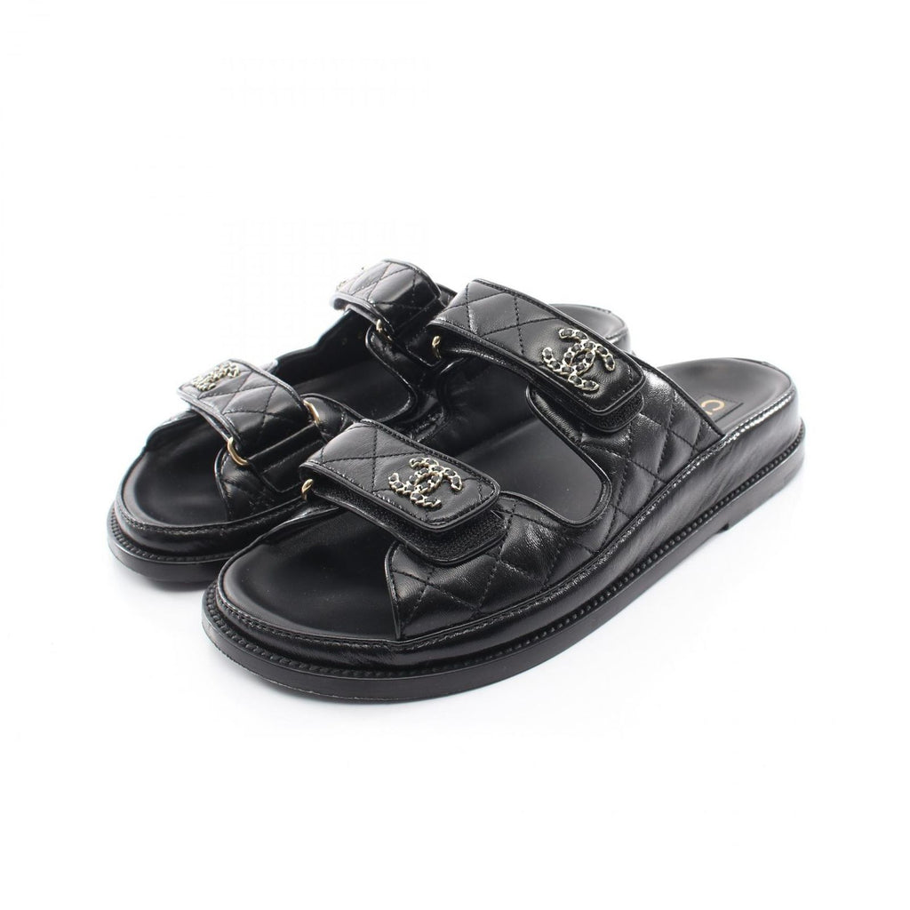 Chanel Sandals CC Logo Quilted Black Leather