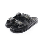Chanel Sandals CC Logo Quilted Black Leather