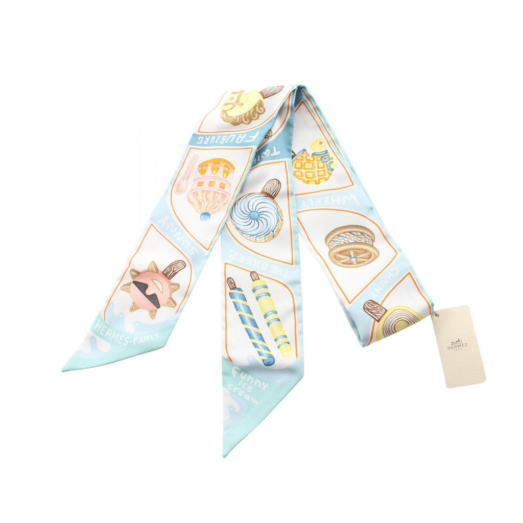 Hermes Scarf Twill Funny Ice Cream Blue Silk