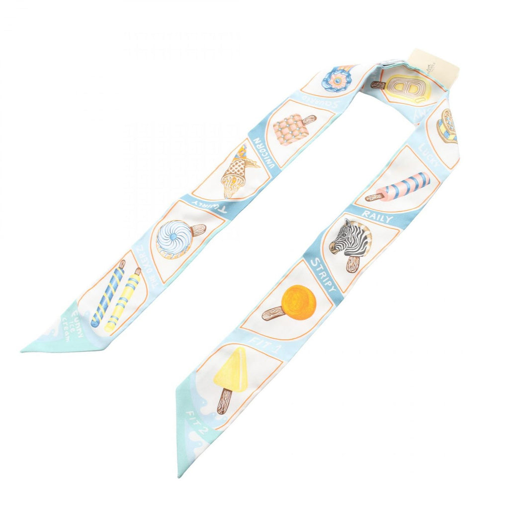 Hermes Scarf Twill Funny Ice Cream Blue Silk — view 3