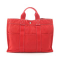 Hermes Tote Sac Deauville MM Red Canvas