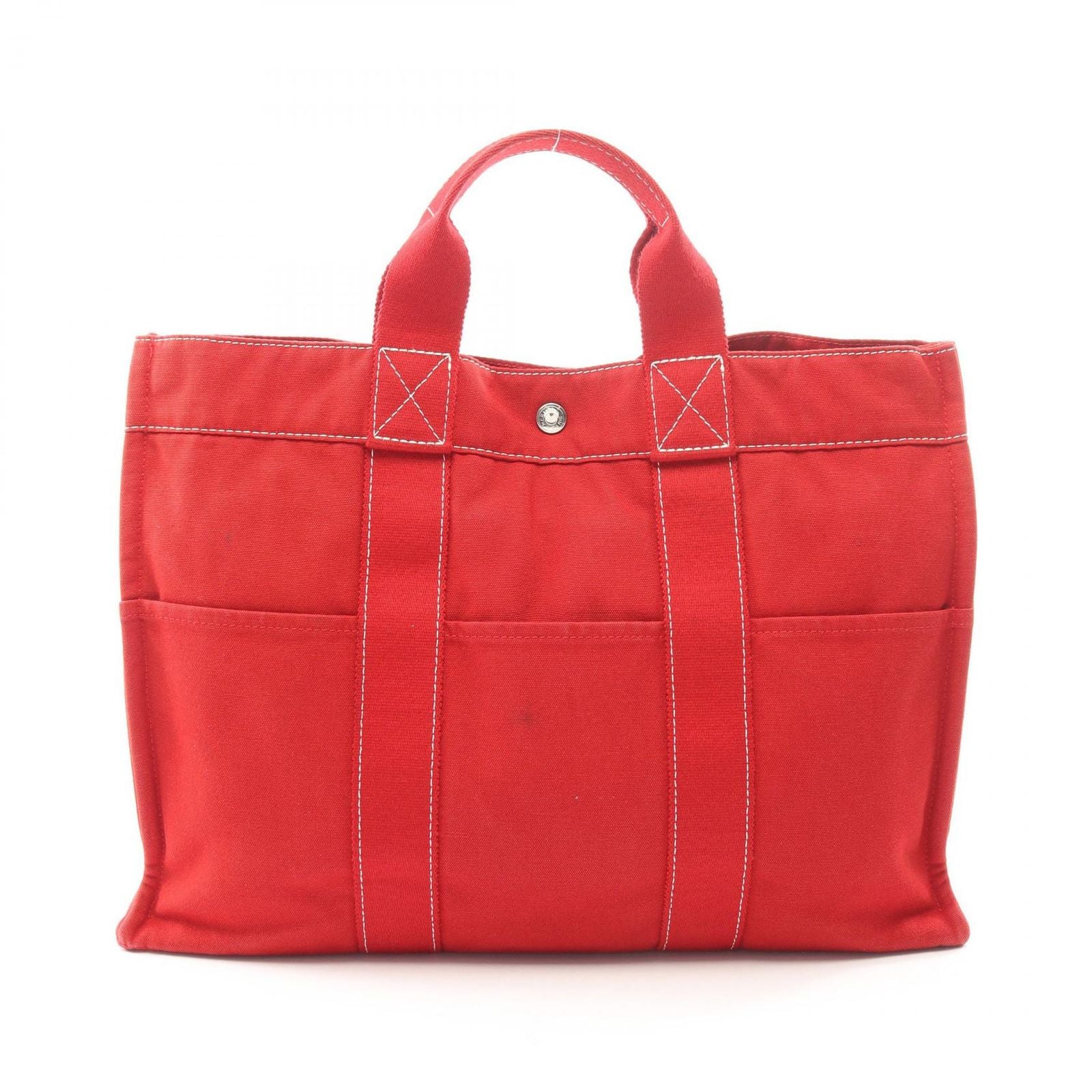 Hermes Tote Sac Deauville MM Red Canvas