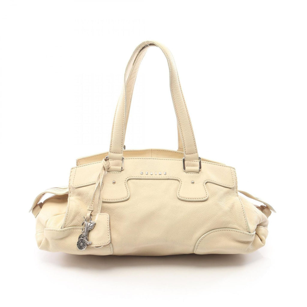 Celine Logo Ivory Leather Boston