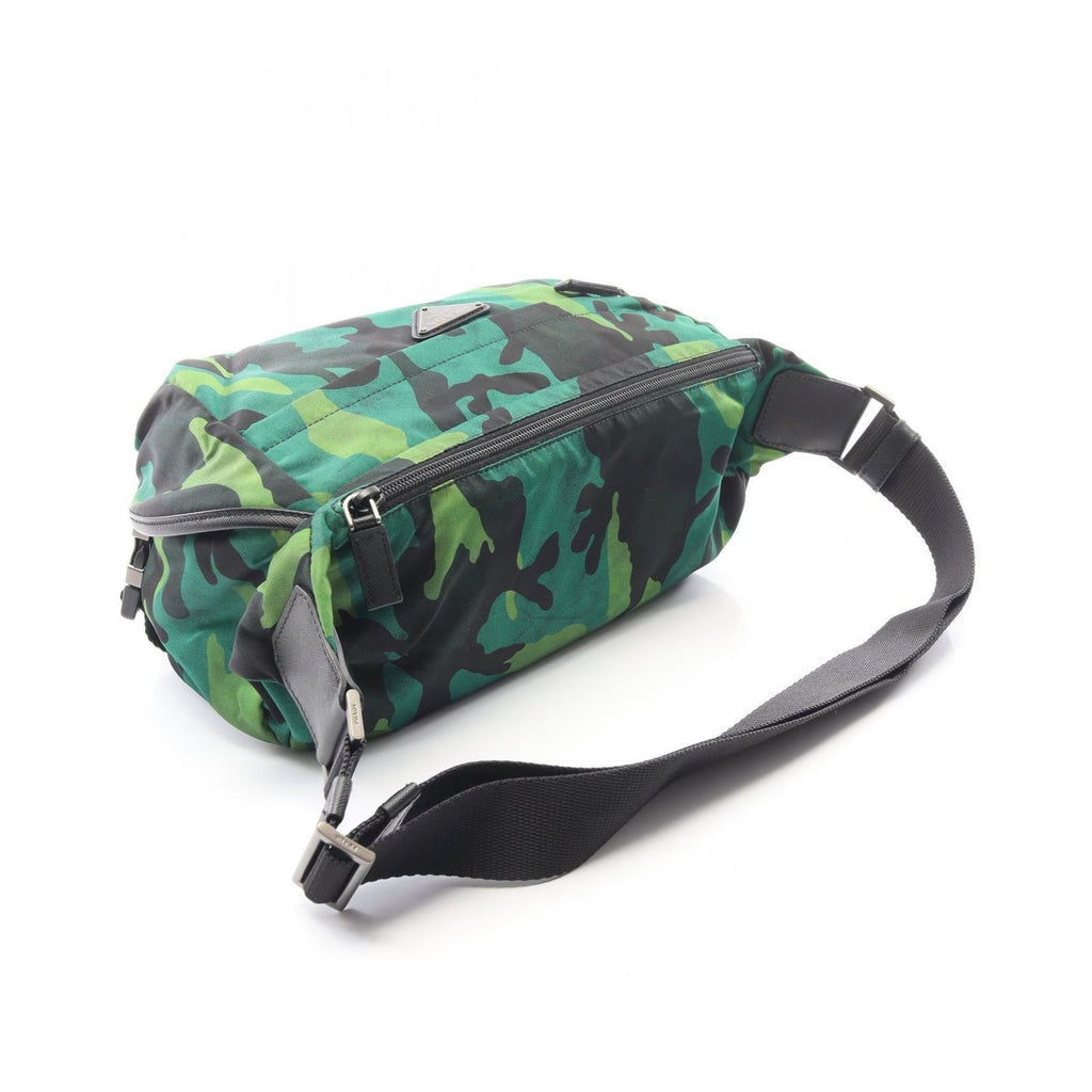 Prada Shoulder Bag Tessuto Camoufl Green Black Nylon Saffiano Leather Camouflage — view 2