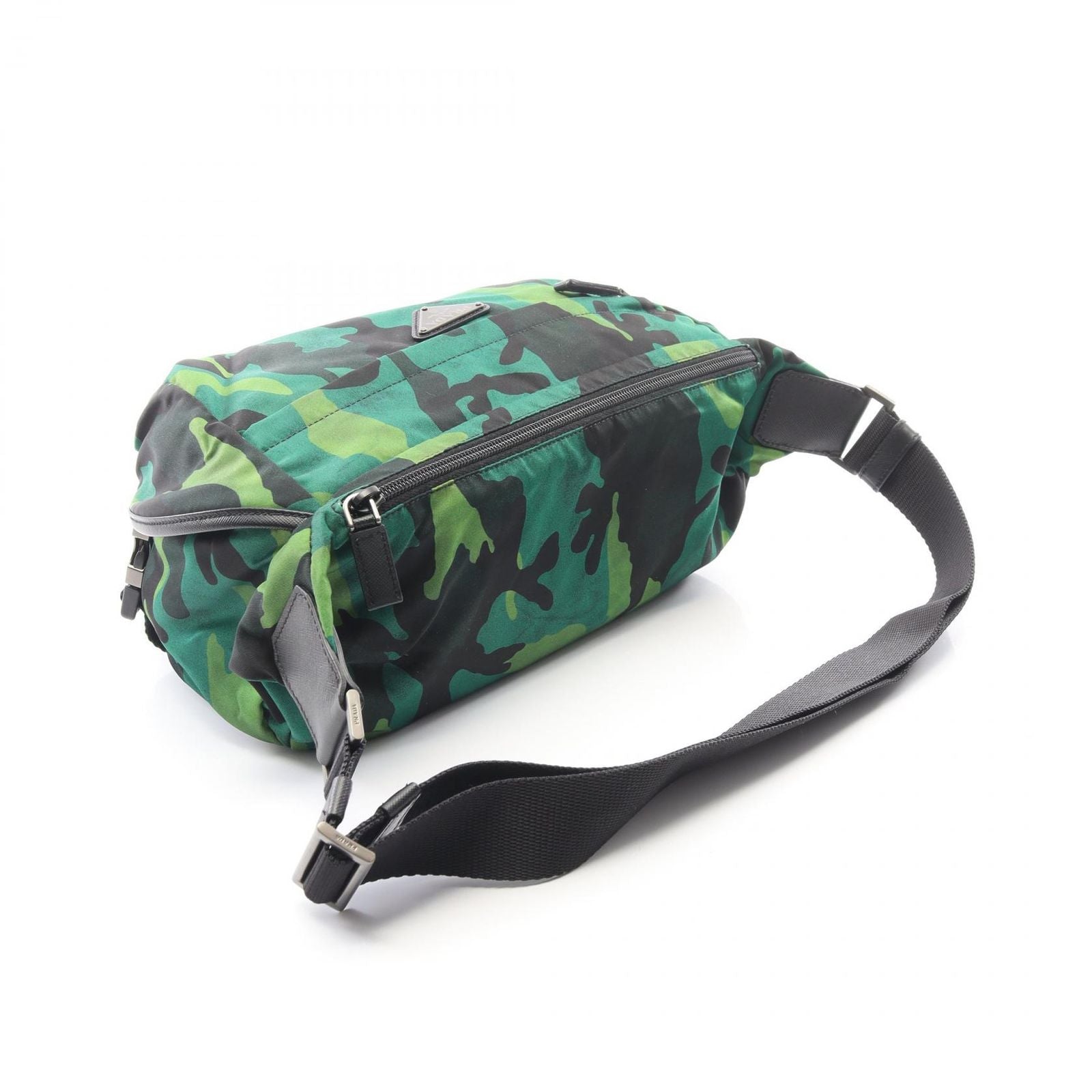 Prada Shoulder Bag Tessuto Camoufl Green Black Nylon Saffiano Leather Camouflage — view 2