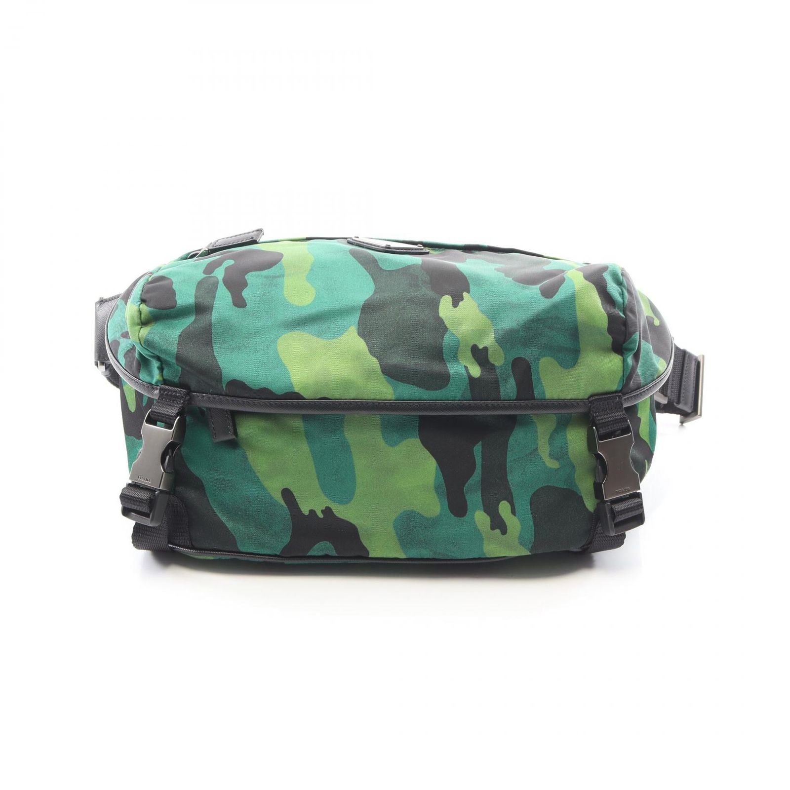 Prada Shoulder Bag Tessuto Camoufl Green Black Nylon Saffiano Leather Camouflage