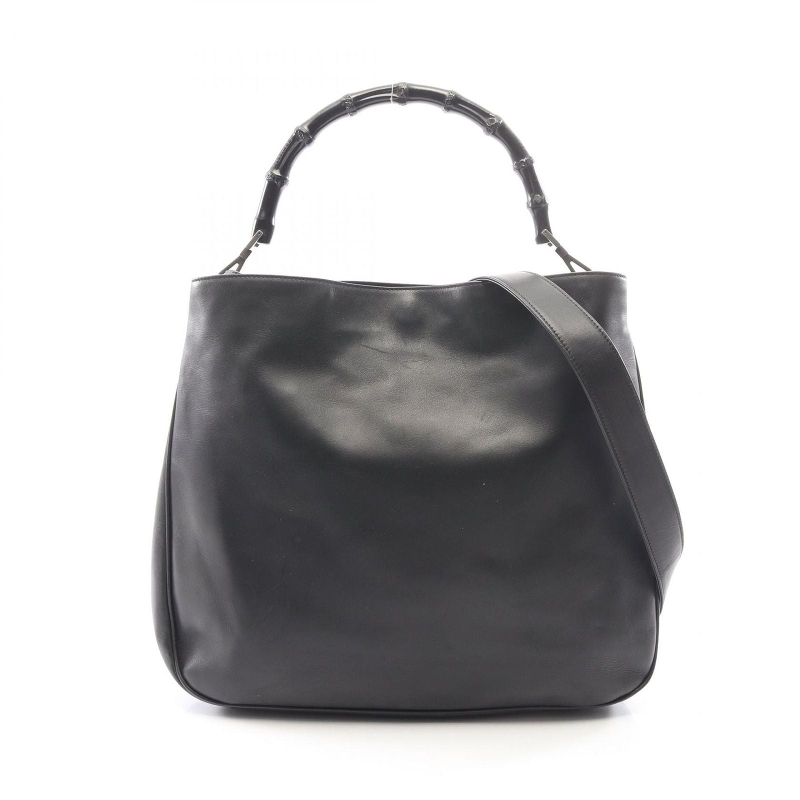 Gucci Handbag Bamboo 2-Way 001 Black Leather Shoulder