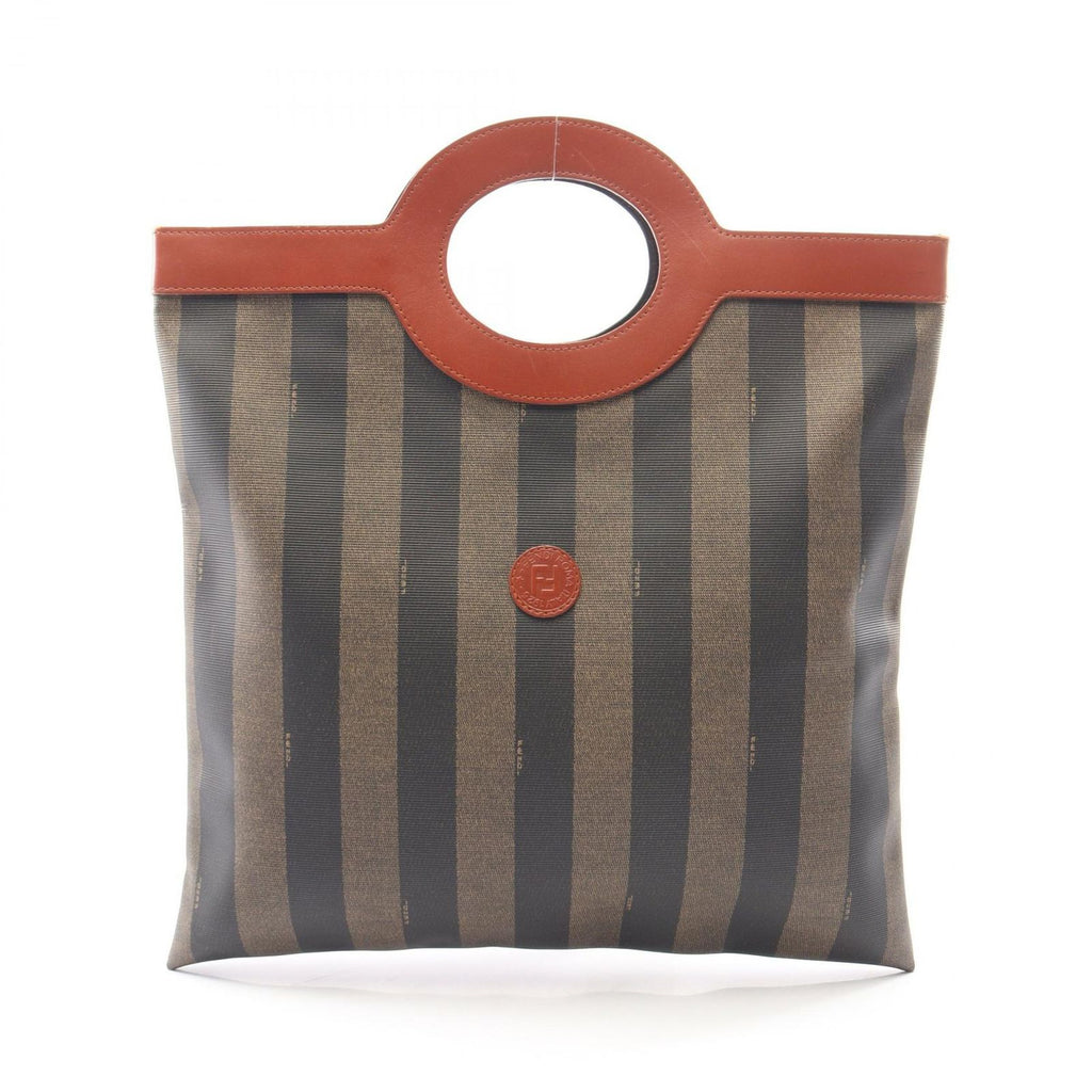 Fendi Tote Pecan Brown Black Beige Canvas Leather