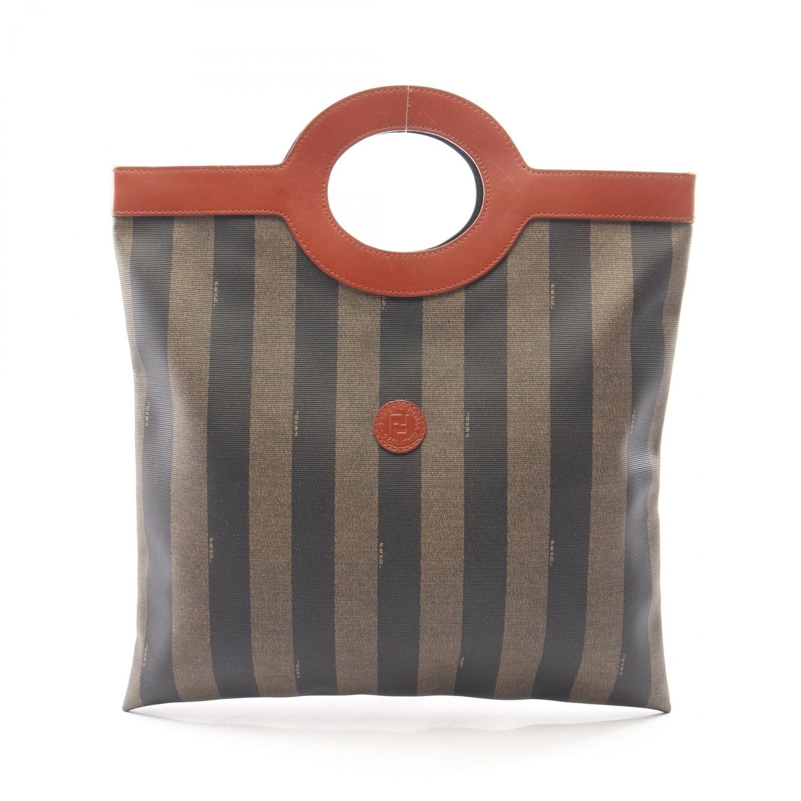 Fendi Tote Pecan Brown Black Beige Canvas Leather