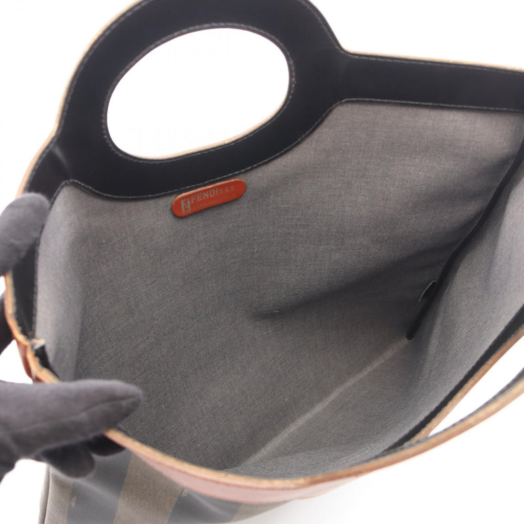 Fendi Tote Pecan Brown Black Beige Canvas Leather — view 3
