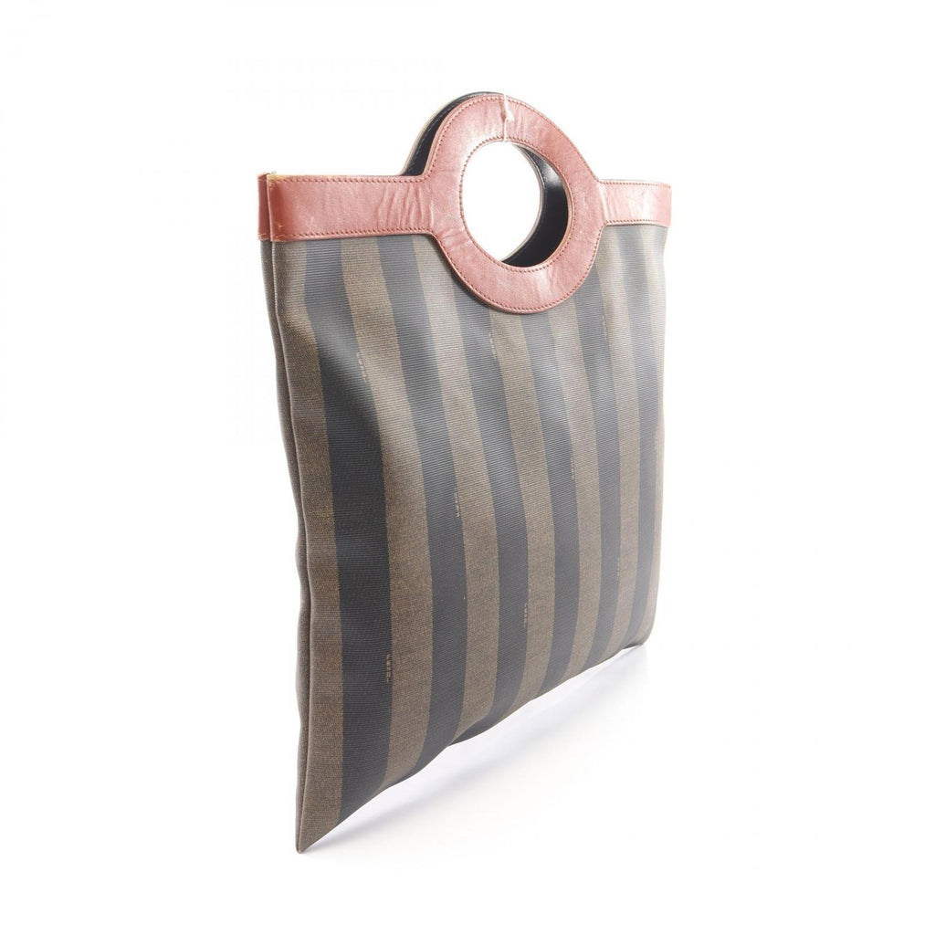Fendi Tote Pecan Brown Black Beige Canvas Leather — view 2