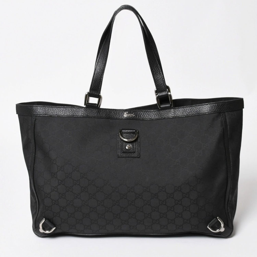Gucci Tote Bag Black GG Nylon Silver