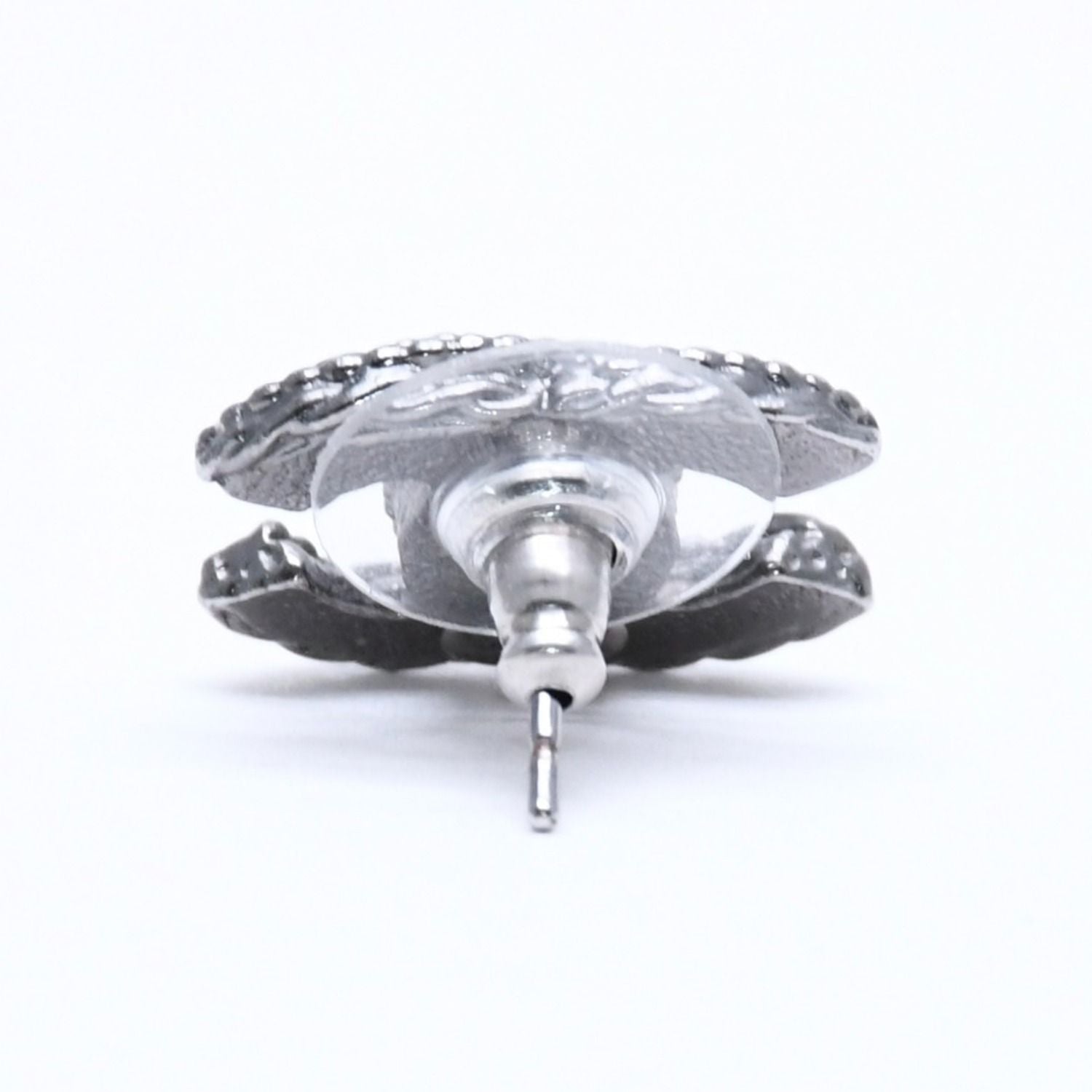 Chanel CC Logo Single Earrings 03 Metal Silver Black Clear — view 4