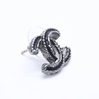 Chanel CC Logo Single Earrings 03 Metal Silver Black Clear — view 3