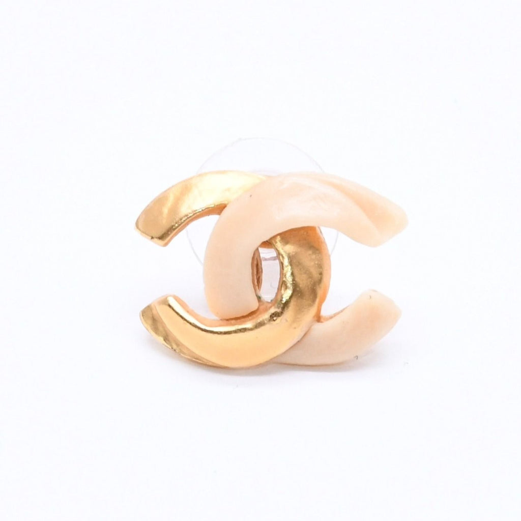 Chanel Earrings CC Logo 00 Gold Ivory Bicolor Metal