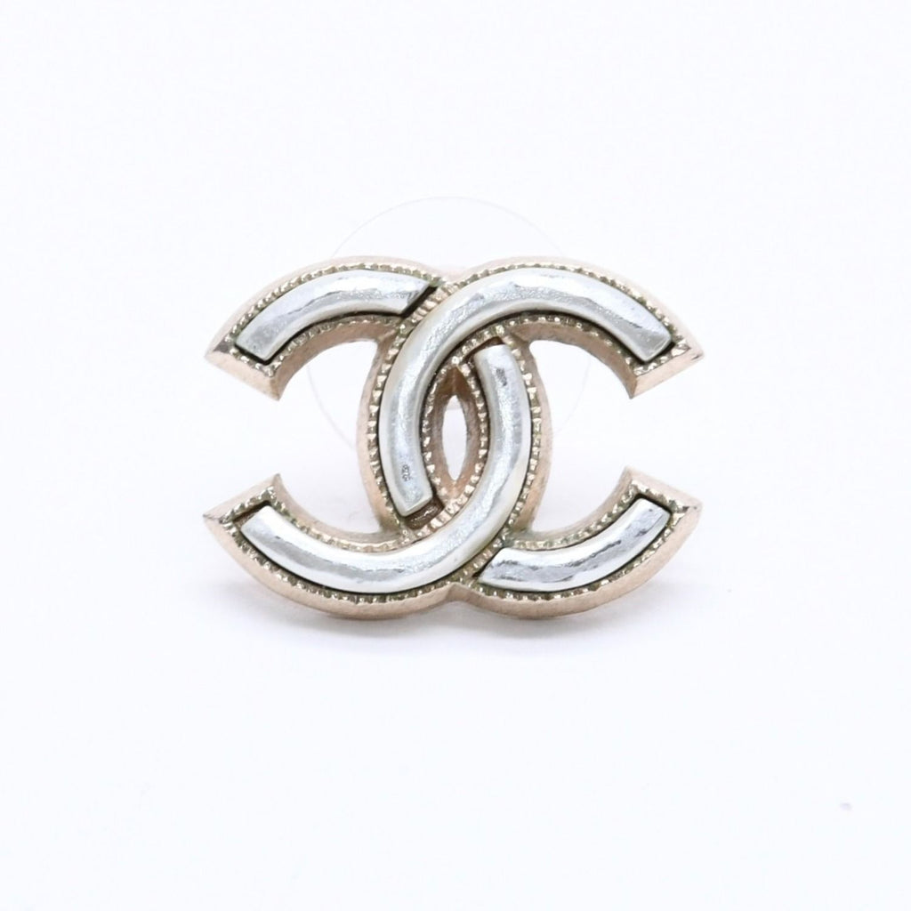 Chanel CC Logo Single Earrings Metal Silver Gold Bicolor
