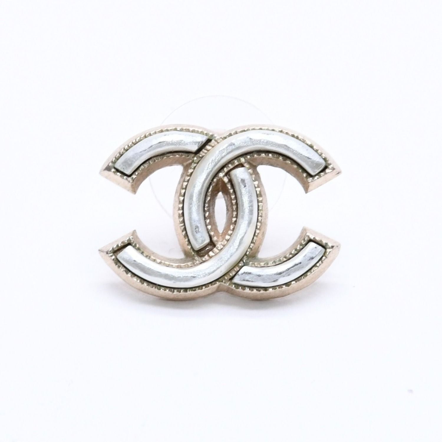 Chanel CC Logo Single Earrings Metal Silver Gold Bicolor