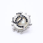 Chanel Earrings CC Logo Rhinestone Pearl 02 Silver — view 2