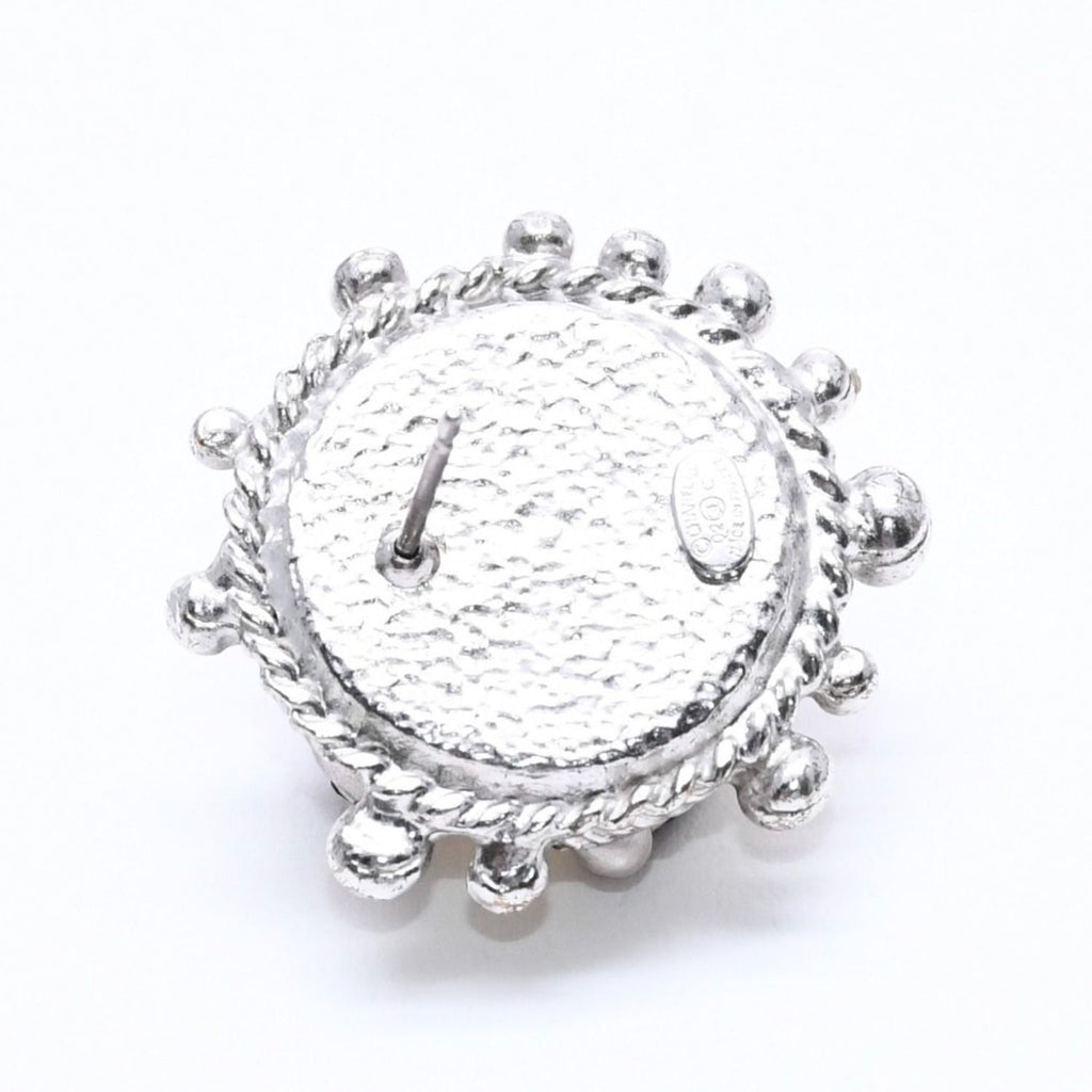 Chanel Earrings CC Logo Rhinestone Pearl 02 Silver — view 6