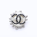 Chanel Earrings CC Logo Rhinestone Pearl 02 Silver