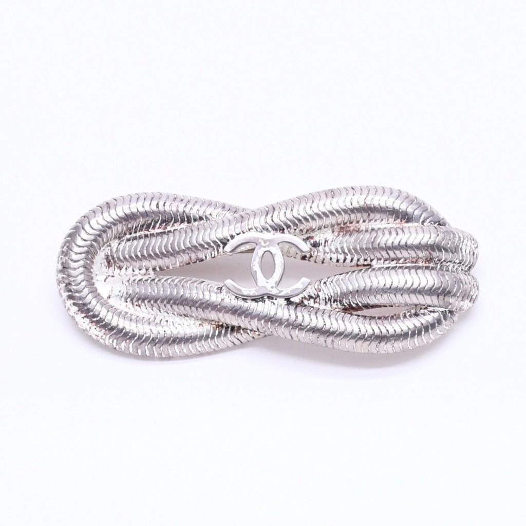 Chanel CC Logo Brooch Rope Motif 97 Metal Silver