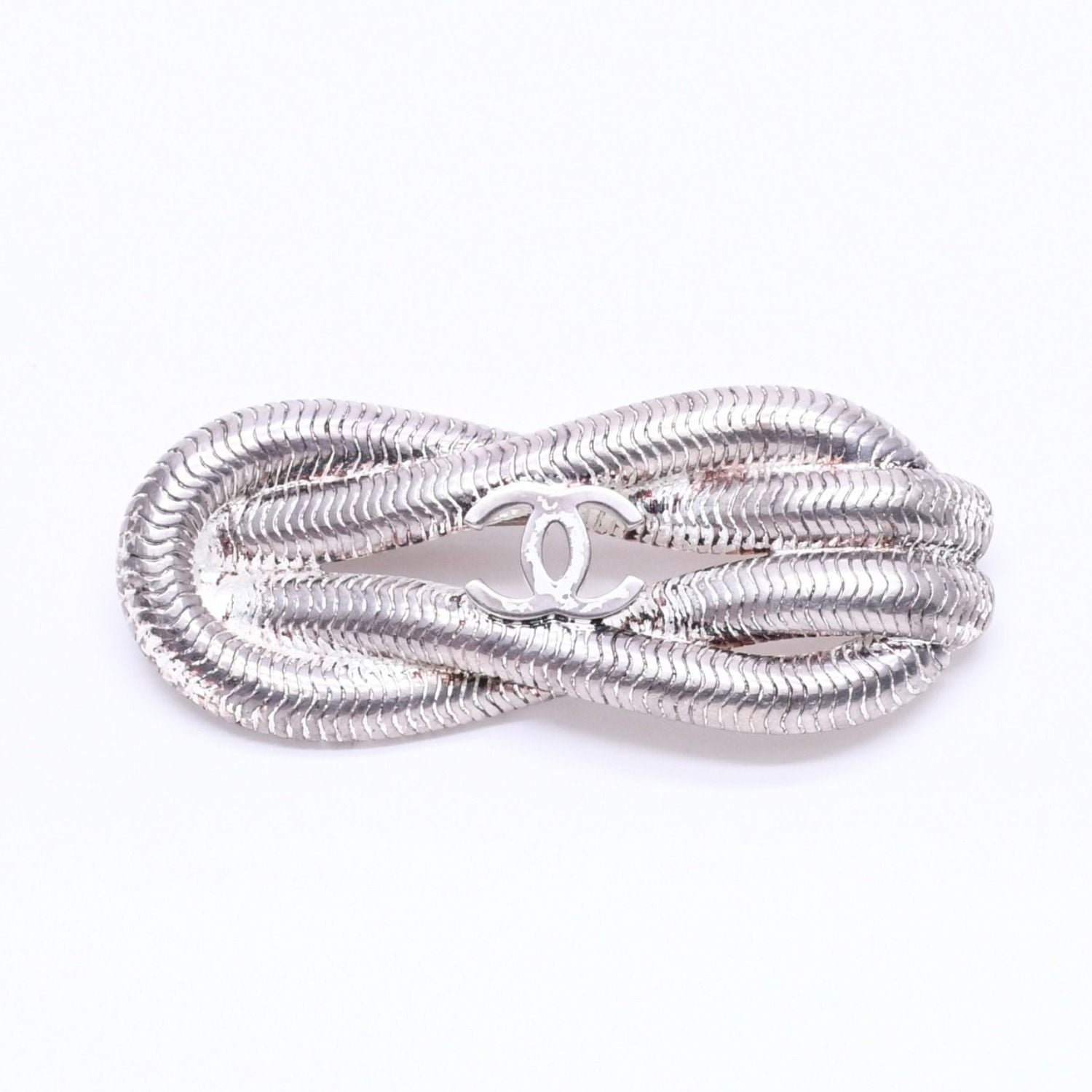 Chanel CC Logo Brooch Rope Motif 97 Metal Silver
