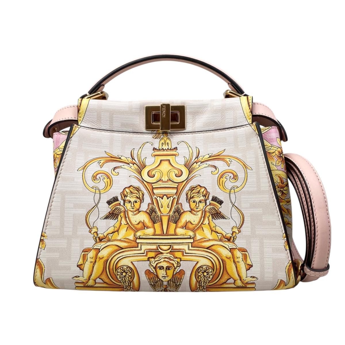 Fendi Fendace Shoulder Bag Peekaboo Mini Leather Pink White