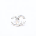 Chanel Single Earrings CC Logo Silver White 01