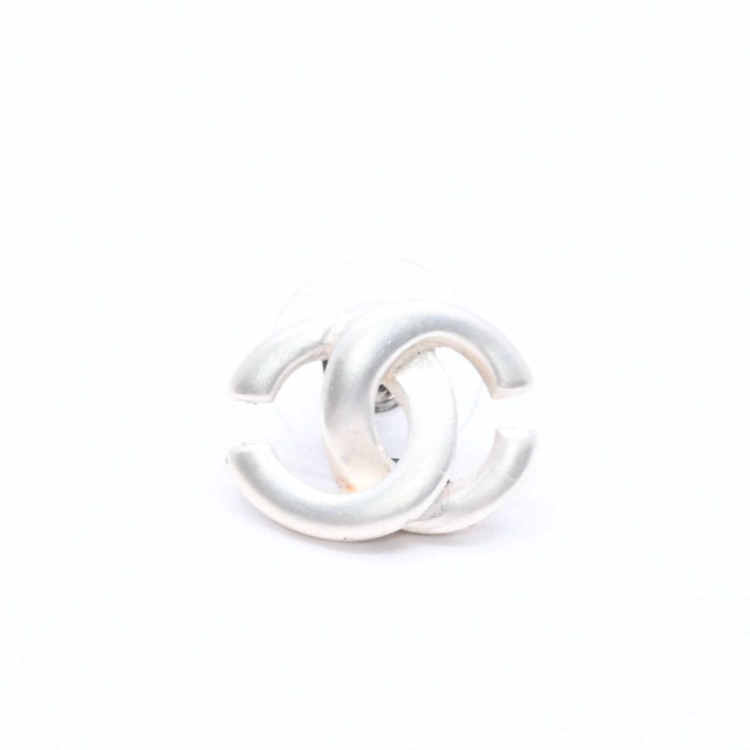 Chanel Single Earrings CC Logo Silver White 01