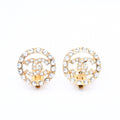 Chanel CC Logo Earrings Metal Rhinestone Gold Clear